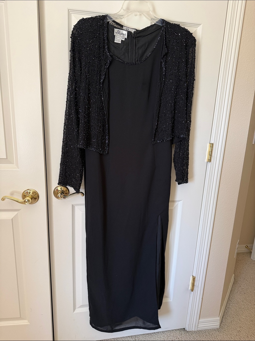 J Kara NY Black Beaded Maxi Dress Matching Jacket (formal, vintage circa 2000)